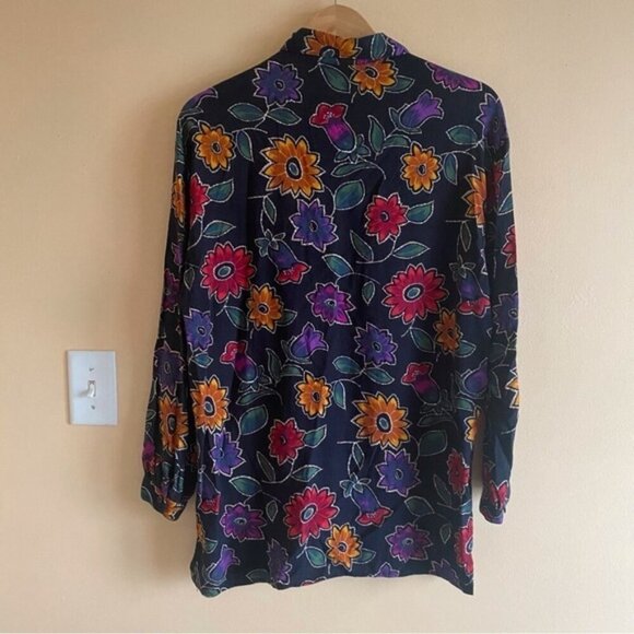 Y2K Jessie Rayon Collared Floral Long Sleeve Blouse Woman Large Dopamine Retro - Picture 3 of 11